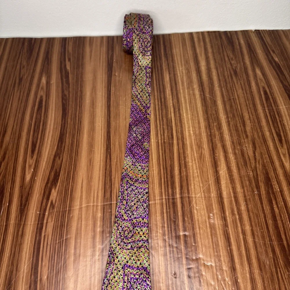 Brioni Silk Tie Green Purple Orange Abstract‎ Art Swirl 4